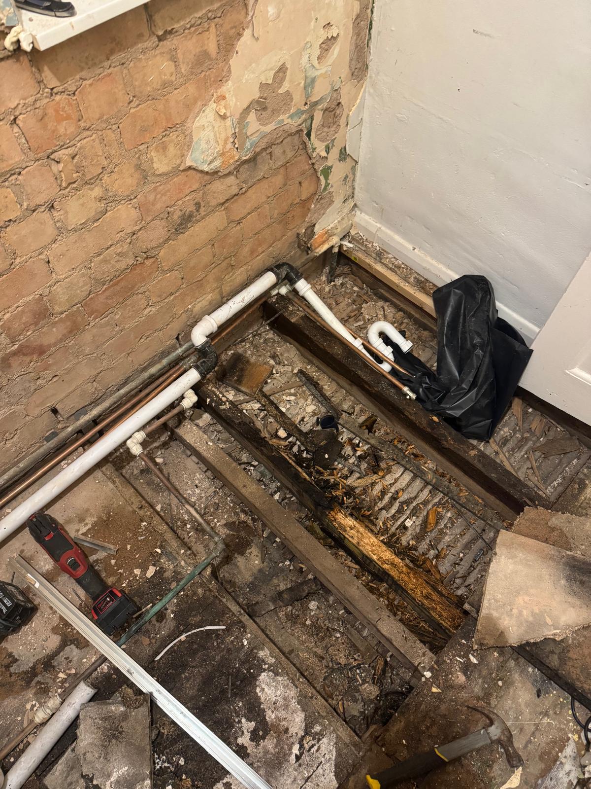 Kitchen pipework installation in progress by Reactive plumbers