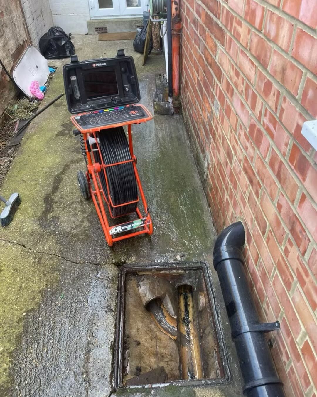 CCTV drain camera inspection during drain unblocking job in Leicester