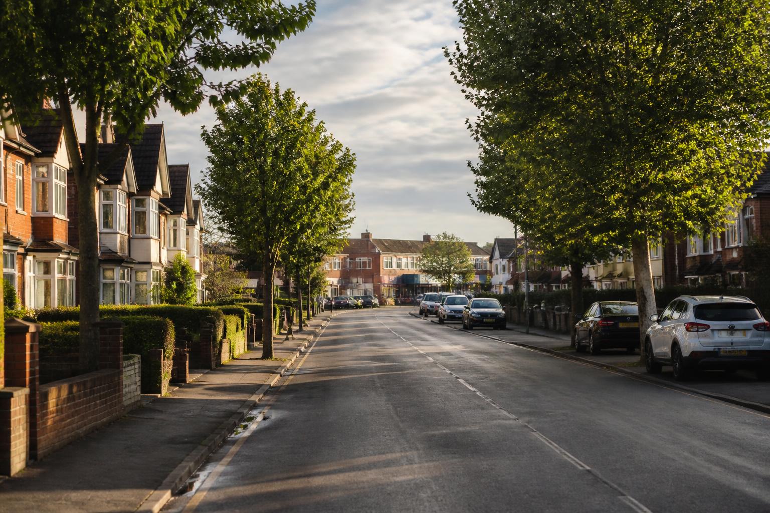 Tree-lined residential avenue in Thurmaston, Leicestershire